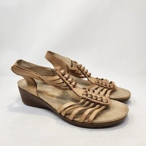Yuu Handey Tan Wedge Slingback Sandals Womens 8.5 M Memory Foam Ankle Strap